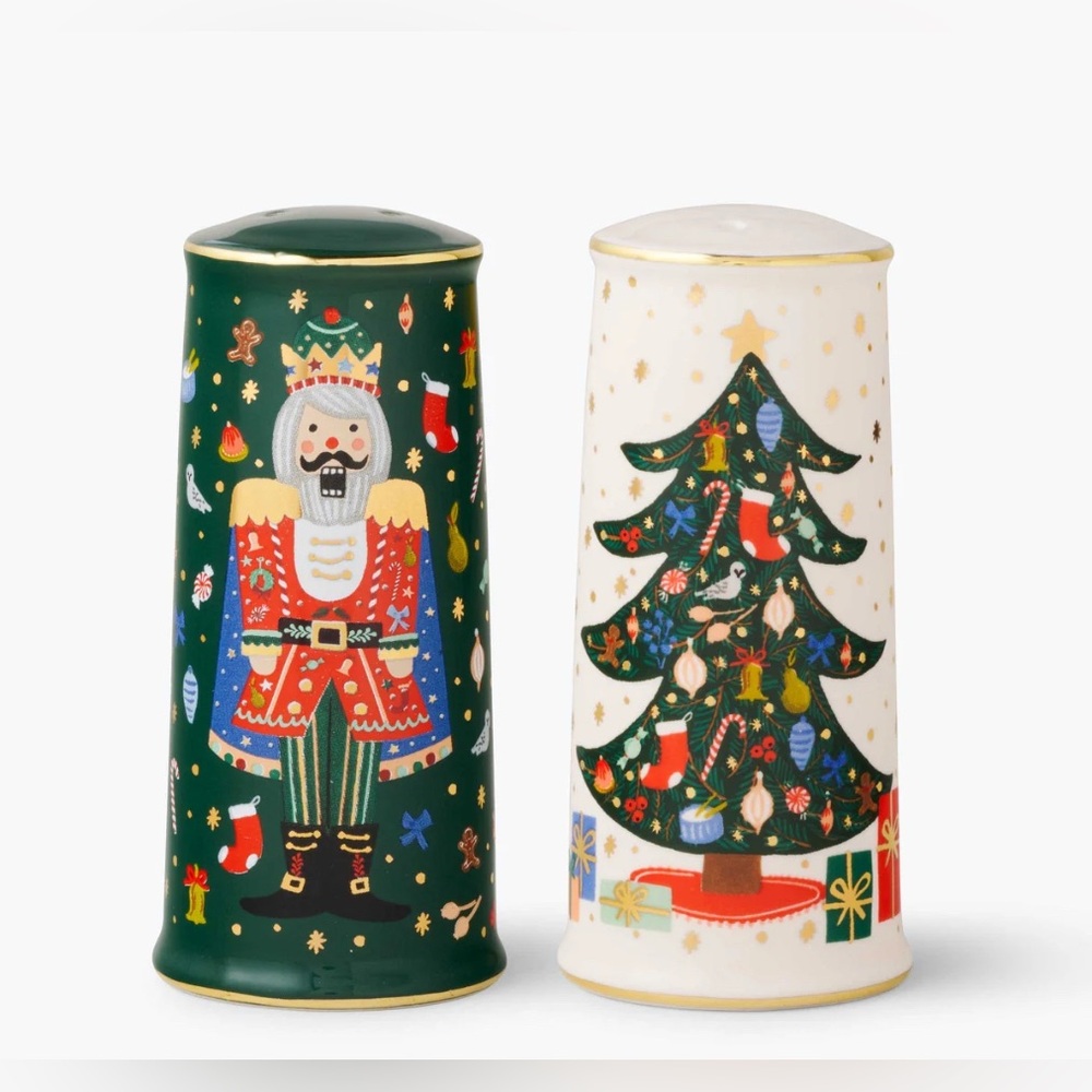 🎄NIB🎄Rifle Paper Co.🎄Nutcracker and Christmas Tree Salt & Pepper Shakers